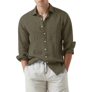 2026 Men's Stylish Button Down Cotton <b>Linen</b> Long Sleeve Dress <b>Shirt</b> Square Collar Woven-Size XL - Product Image 1