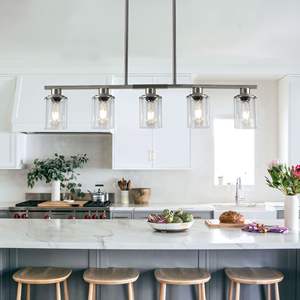 37\" Contemporary Kitchen Island Pendant <b>Light</b> 5-<b>Light</b> Brushed Nickel <b>Chandelier</b> Clear Glass <b>Shades</b> for Dining Room Farmhouse - Product Image 6