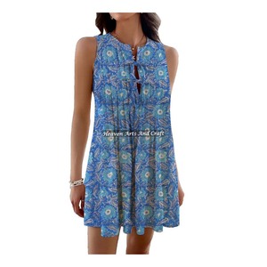 Robe d'été en coton ethnique indien pour femmes, imprimé à la main, style doux, haut pour la plage, cadeau parfait pour elle, taille - Product Image 6