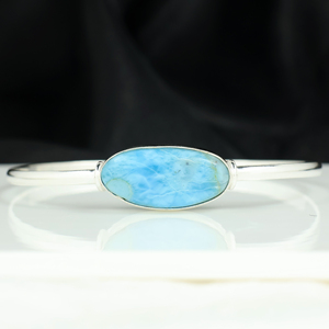 Wholesale Natural Larimar Gemstone Oval <b>Cuff</b> <b>Bracelet</b> 925 Sterling <b>Silver</b> Plated Handcrafted Designer Fashion Jewelry for Women - Product Image 6
