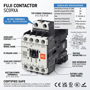 Contacteur AC Fuji SC09XA 3P 9A d'origine, démarreur magnétique de moteur, bobine 220V 110V 380V 24V - Product Image 2
