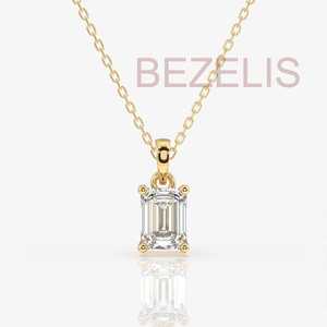 Impresionante Collar con Diamante Cultivado en Laboratorio, Corte Esmeralda, Engastado en Bisel, en Oro Amarillo de 14k, Joyería Fina para Mujer, Regalo de Lujo - Product Image 2