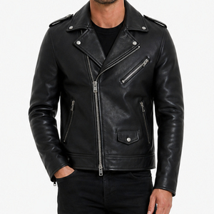 Veste de moto pour homme ORIA PATEL ENTERPRISES en cuir véritable noir respirant pour l'hiver, col rabattu, doublure en laine, fermeture éclair - Product Image 1