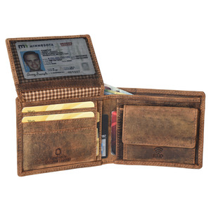 Vintage Brown Leather Bifold <b>Wallet</b> with Flip ID Window Coin Pocket <b>RFID</b> Blocking Multi Card Slots Cash Holder for Men - Product Image 2