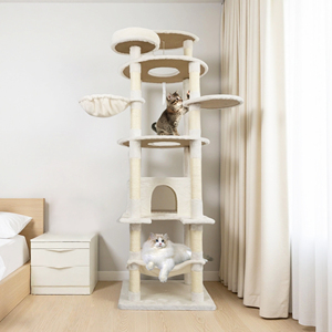 Cute Beige Sisal Jute Modern <b>Cat</b> Scratcher Multi-Level <b>Cat</b> Tree <b>Tower</b> Easy Assembly Indoor Pet Furniture Condo Removable Carton - Product Image 2