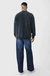 Sweat-shirt à col rond gris foncé pour homme, coupe classique, couleur unie, tricoté, manches longues, 100% coton, style automne - Product Image 6