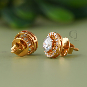 Classic 14K Rose Gold 1.58 CT Round Lab Grown Diamond Halo <b>Earrings</b> Solitaire Screw <b>Back</b> Studs Wedding Anniversary Gift Women - Product Image 1