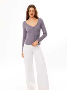 เสื้อถักคอวีแขนยาวสำหรับผู้หญิงเสื้อลำลองมีกระดุมด้านหน้าสีพื้น - Product Image 3