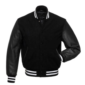 Men's <b>Red</b> Varsity Jacket With Gray PU Leather Sleeves Turn-down Collar Button Closure Casual Autumn Wear - Product Image 3