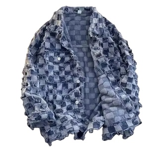 Veste en jean à carreaux pour hommes et femmes Style américain Loose-fit Vintage Design Sensibility Automne Casual Wear Trendy - Product Image 1