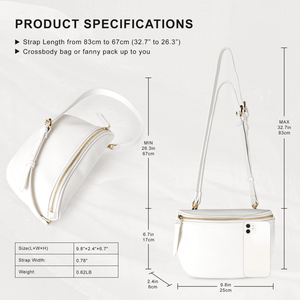 Borsa a tracolla da donna in pelle PU bianca, marsupio e borsa a tracolla - Product Image 3