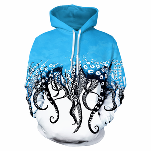 Sweat à capuche personnalisé pour homme, sublimation, blanc et bleu ciel, motif pieuvre, respirant, séchage rapide, uni, hiver, OEM, décontracté, pull-over - Product Image 1