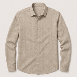 Chemise habillée jacquard pour homme, à manches longues, coupe ajustée, col rabattu, motif géométrique, bouton unique, collection Printemps ODM - Product Image 3
