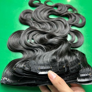 Extensions de cheveux à clips de qualité supérieure, prix de gros, très demandées, cheveux humains bruts alignés dans le sens des cuticules, pour salon. - Product Image 2