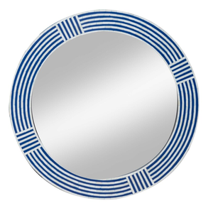 Espejo Redondo con Incrustaciones de Hueso y Rayas Azules — Espejo Decorativo de Pared Hecho a Mano - Product Image 2