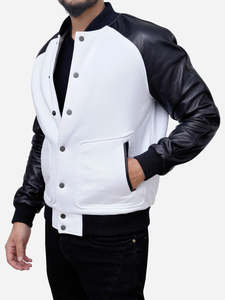 High Quality Wholesale Custom Varsity <b>Jacket</b> for <b>Men</b> Wool Chenille Embroidery Baseball <b>Jacket</b> Letterman <b>White</b> And Black Colour - Product Image 5