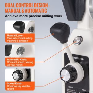 Macchina Fresatrice con Alimentazione a Tavola, Motore R8 con Coppia di 150 libbre, Velocità di Rotazione Regolabile 0-200 RPM, Alimentazione 120V - Product Image 1