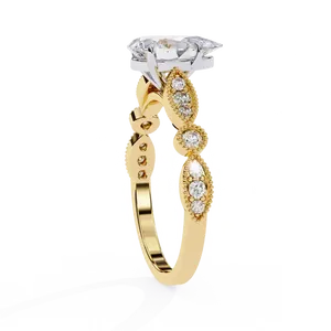 Bague de fiançailles en diamant de laboratoire taille poire 1 carat, or massif 18 carats, certifiée IGI, VVS E-F, avec accent rond vintage, bague fine - Product Image 2