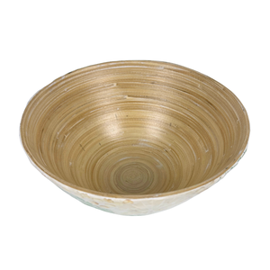 Handmade Round <b>Bamboo</b> Fruit <b>Bowl</b> with Green Palm Leaf Capiz Inlay Kitchen Home Party Decorative Serving Salad <b>Bowl</b> - Product Image 3