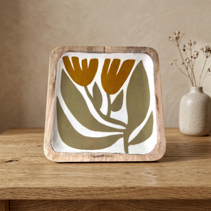Minimalist Floral Wooden Tray Handcrafted Square Plate with Utmost Durability Silhouette Design Subtle <b>Earth</b> Tone tray - Product Image 1