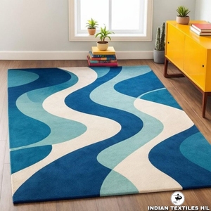 Tapis géométrique de qualité supérieure en laine/viscose tufté à la main / Beige, adapté aux animaux domestiques, antidérapant, à prix avantageux INDIAN TEXTILES H/L - Product Image 1