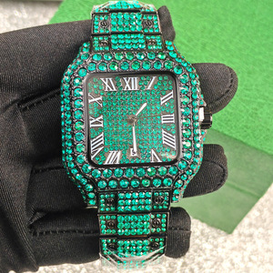 Reloj de Diamantes Verdes para Hombre, Reloj de Cuarzo con Números Romanos, Estilo Hip Hop, Joyería con Incrustaciones, Reloj de Pulsera Cuadrado, Nuevo 2026 - Product Image 2