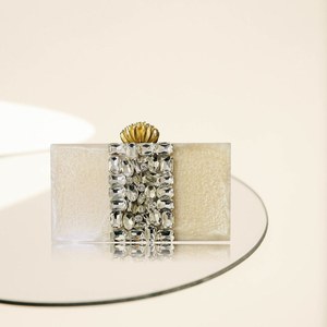 White Resin Bridal Clutch Handmade Flower Crystal Evening Purse Custom <b>Wedding</b> Decoration Gift - Product Image 3