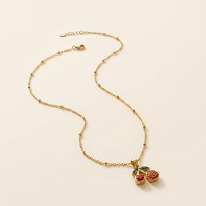 Collier tendance en acier inoxydable avec pendentif cerise rouge en zircon, plaqué or 18 carats, étanche, anti-ternissement, motif fruit d'été mignon pour femme - Product Image 2
