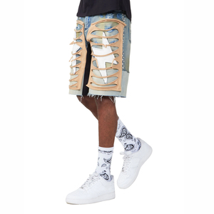 Hot Summer Vintage Shorts High Quality Baggi <b>Jeans</b> Jorts <b>Men</b> Fit Shorts Custom Design Frayed Hole Knee Length Denim Shorts <b>Men</b> - Product Image 3