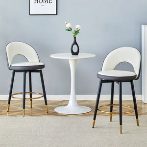 Taburete de Bar Giratorio 360 Grados, Cómodo, en Cuero PU Blanco y Gris Oscuro, Diseño Moderno con Combinación de Colores para el Bar Moderno - Product Image 3