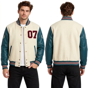 Chaqueta Bomber Universitaria para Hombre, 100% Lana, Mangas de Cuero, Número Personalizado Bordado, Chaqueta Letterman - Product Image 2