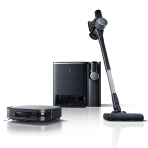 Robot aspirateur noir avec base de lavage, station de nettoyage de sol intelligente, contrôlable par application, utilisation humide et sèche - Product Image 3