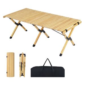 Tavolo da Campeggio Pieghevole in Legno di Pino Regolabile in Altezza 48 x 24 Pollici, Tavolo da Spiaggia Portatile Arrotolabile con Borsa per il Trasporto, Ideale per la Casa di Campagna - Product Image 1