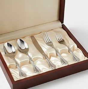 Ensemble de 5 couverts élégants plaqués argent en acier inoxydable à poignée faite à la main, ustensiles de cuisine élégants et parfaits pour les mariages et les hôtels. - Product Image 6