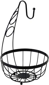 Élégant panier de rangement moderne en métal pour fruits et légumes, à double niveau, design suspendu, fabriqué en fil métallique robuste et durable, noir. - Product Image 6