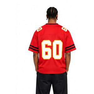 Camiseta de Fútbol Americano Roja para Niños, Cuello en V, Manga Corta, Número 60 Sublimado, Transpirable, Corte Regular, Estilo de Equipo - Product Image 5