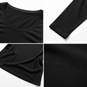 Women's Scoop Neck Long Sleeve T-<b>Shirt</b> Slim Fit Soft Cotton Stretch Plain Basic Top Custom OEM Wholesale Service - Product Image 5