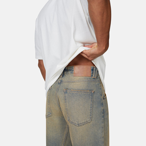 Wholesale Men's Baggy Straight Leg Jeans Eco-Friendly Breathable Winter Streetwear High Street Print Button Distressed Wash - Product Image 4