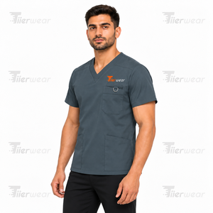 Haut de blouse médicale léger pour hommes, uniforme médical à manches courtes, tenue professionnelle pour clinique, fournisseur OEM sous marque privée - Product Image 2