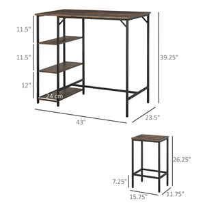 Rustic Brown 3-Piece Dining <b>Set</b> Wood Bar <b>Table</b> <b>and</b> <b>Stools</b> with Storage Shelf Space Saving Kitchen Dining Room Furniture - Product Image 3