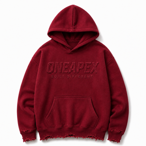 Sweat à capuche personnalisé pour homme, rouge bordeaux, en molleton épais délavé, coupe oversize, effet vieilli, avec logo en relief, style streetwear, OEM ODM - Product Image 1
