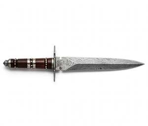 Cuchillo utilitario de acero de Damasco hecho a mano con hoja de punta caída y mango de palisandro oscuro, personalizable para OEM, pieza de exhibición ejecutiva DIY - Product Image 3