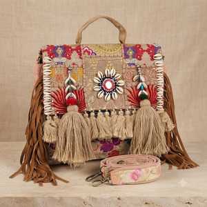 Bolso Banjara Marrón Hecho a Mano, Bolso de Hombro Tribal Vintage Bordado, Bolso Bohemio Indio Hecho a Mano, Bolso Étnico Tradicional Gitano - Product Image 1