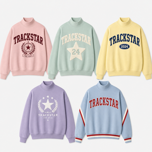 เสื้อสเวตเชิ้ตคอเต่าปักลาย Trackstar สำหรับผู้หญิง ผ้าฝ้ายถัก 100% สไตล์ลำลองแบบวาร์ซิตี้สำหรับฤดูใบไม้ร่วง ดีไซน์พิมพ์ลายตัวอักษรด้านหน้า - Product Image 1