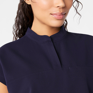 Blusa Médica Azul Marino para Mujer, Cuello Mandarín, Manga Corta, Uniforme Sanitario Ligero, Ropa de Trabajo para Enfermería, OEM ODM - Product Image 3