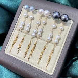 ต่างหูเงินแท้ 925 แบบห้อยประดับมุกดำธรรมชาติทรงถังน้ำ ประดับด้วยเพชรซิคอนสีทองหนา ระยิบระยับ ขนาด 11-12 มม. ใกล้เคียง - Product Image 4