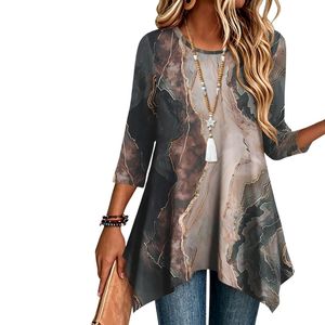 Multicolor Artistic Stripe Plus Size Rayon <b>Blouse</b> Abstract Pattern Round Neck Flared Hem Fashion Women'<b>s</b> Boho <b>Blouses</b> - Product Image 5
