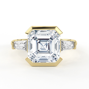 แหวนหมั้นเพชรทรง Asscher 3.5 กะรัต เพชรเลี้ยงในห้องปฏิบัติการ ทองคำแท้ 14K 18K ประดับเพชรทรง Baguette แบบเรียวสามเม็ด สำหรับผู้หญิง - Product Image 2