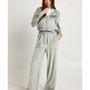 Conjunto Deportivo de 2 Piezas para Mujer, Estilo Europeo, Transpirable, Chaqueta de Velour Ajustada con Cremallera de Manga Larga y Pantalones Largos - Product Image 4