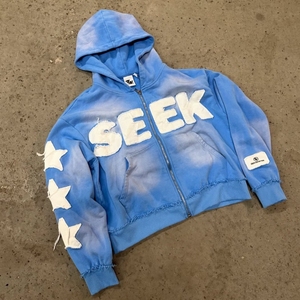 Sweat à capuche zippé oversize en jersey 100% coton, streetwear rose avec logo étoiles sur le devant, unisexe, service OEM - Product Image 4